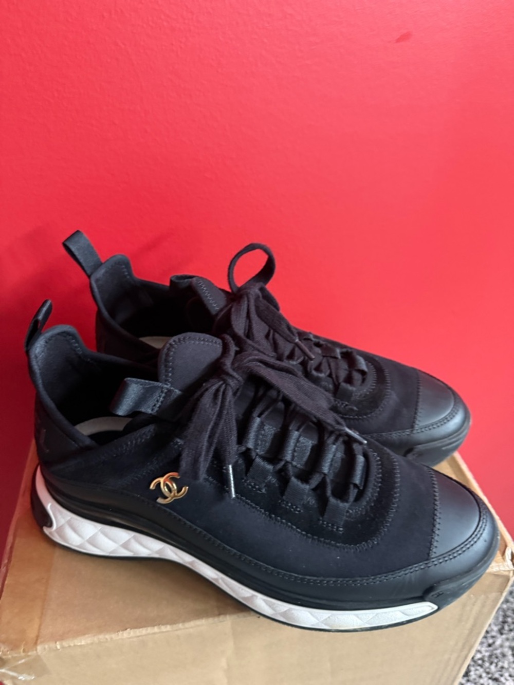 CHANEL Black Sneakers with Gold CC Accent for Men